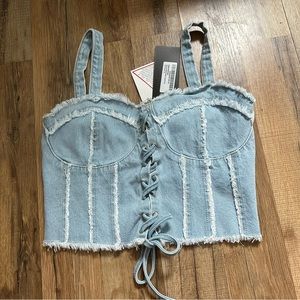NWT denim lace up corset top